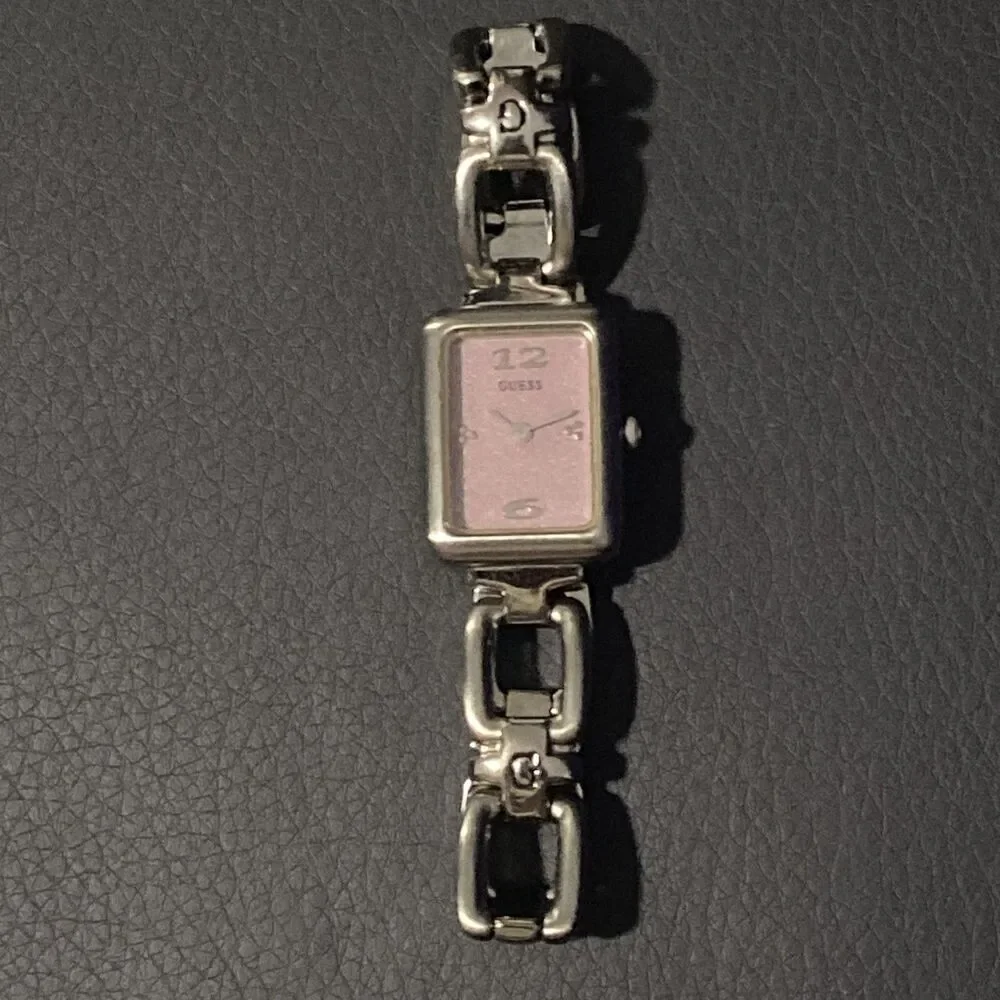 GUESS Women's Pink Dial Wristwatch Stainless Steel Silver Toned Watch